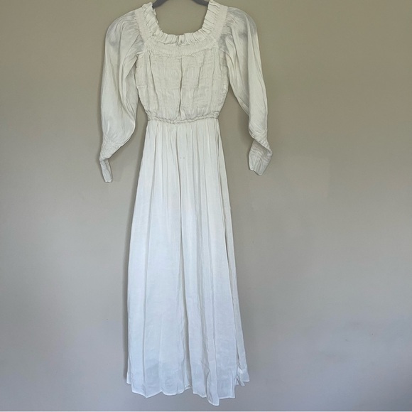 Allsaints Lary Dress 2 Ivory Linen & Silk Blend Midi Length Off The Shoulder - Picture 5 of 13